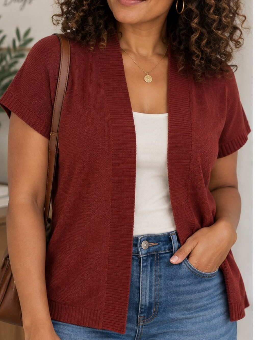COLDWATER CREEK WOOL RUST COLORED OPEN SHORT SLEEVE‎ SWEATER